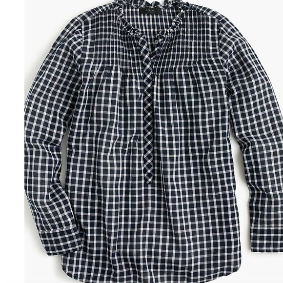 J. Crew ruffle classic popover shirt in mini windowpane (2, navy) - Picture 1 of 9